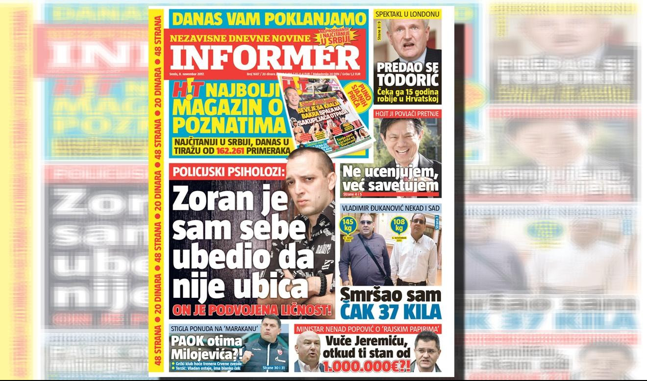 SAMO U DANAŠNJEM INFORMERU: POLICIJSKI PSIHOLOZI TVRDE: Zoran je sam sebe ubedio da nije ubica, on je podvojena ličnost!
