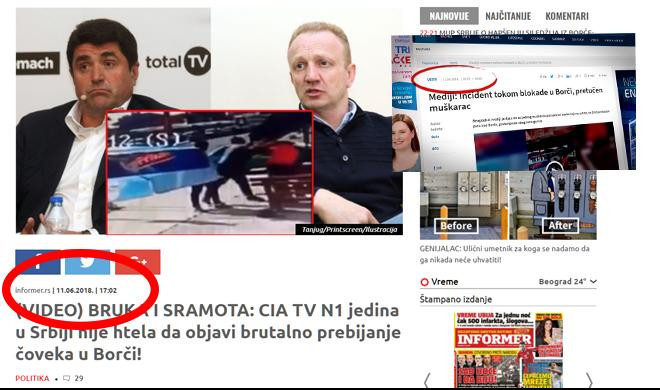 CIA TV N1 OPET MASNO LAŽE! Optužuju Informer, a objavili snimak incidenta u Borči tek kad smo ih mi podsetili!