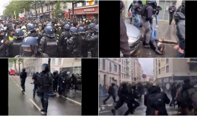 HAOS U FRANCUSKOJ! Sukobi policije i demonstranata na prvomajskim demonstracijama, u Lionu suzavac, vodeni top, pendreci... /VIDEO/