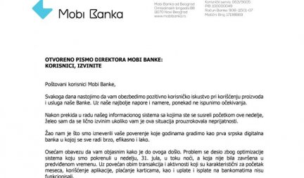 OTVORENO PISMO DIREKTORA MOBI BANKE: KORISNICI, IZVINITE