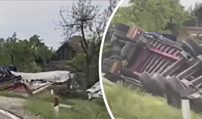KARAMBOL KOD FEKETIĆA! Dva kamiona sletela sa kolovoza (VIDEO)