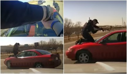 (VIDEO) OVO NEMA NI NA FILMU, KAKVA HRABROST POLICAJCA! Sa pištoljem skočio na haubu, vozač dao gas do daske! NEVEROVATNE SCENE!