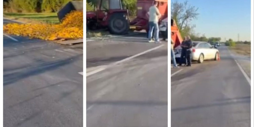 Vozač "audija" prepolovio traktorsku prikolicu! Užas kod Požarevca (VIDEO)
