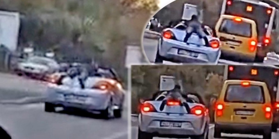 Jeziv snimak sa ulica Beograda! Čovek leži na automobilu koji pretiče kolonu!!