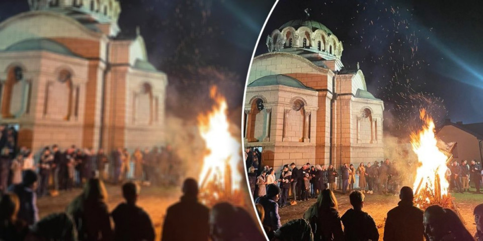 Paljenjem badnjaka obeleženo Badnje veče u Požegi i Arilju! Veliki broj vernika na platoima ispred crkava (FOTO)