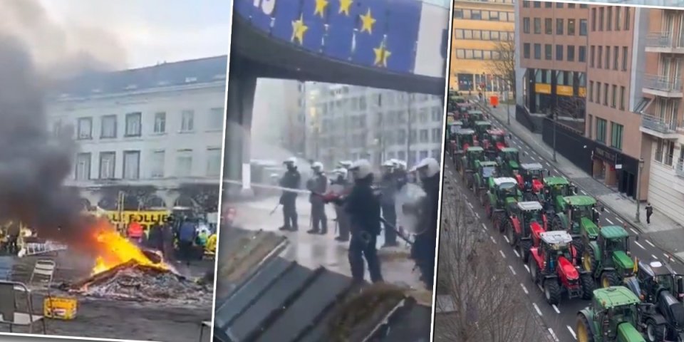 Opšti haos u Briselu, opkoljen Evropski parlament, policija šmrkovima rasteruje farmere! Dolaze Francuzi, Italijani, Belgijanci, Nemci, Mađari... (FOTO/VIDEO)
