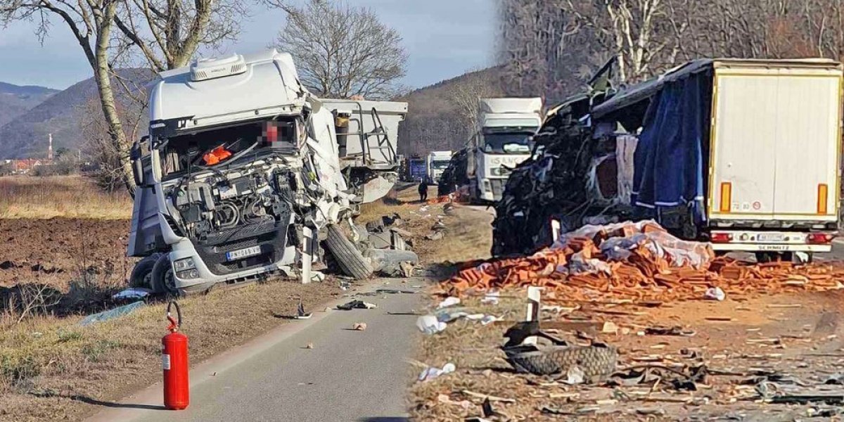 Jeziva saobraćajna nezgoda kod Paraćina: Sudar dva kamiona (FOTO)