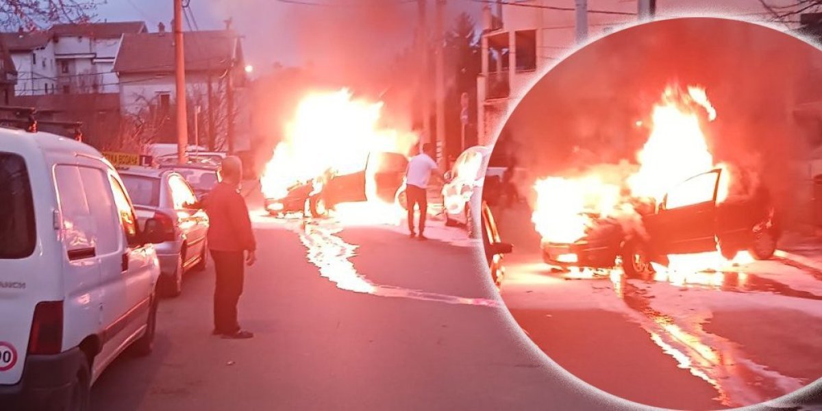 Snimak stravičnog požara u Železniku: Planuo automobil nasred ulice