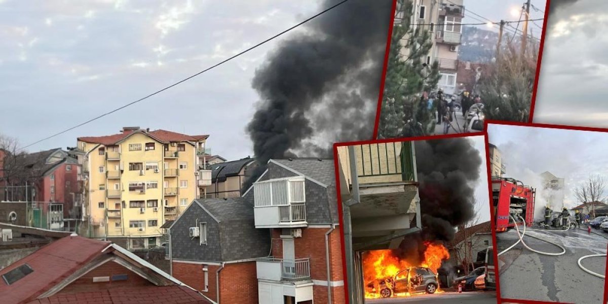 Snimak jezivog požara na Voždovcu! Vatra "guta" automobil i to ispred stambene zgrade