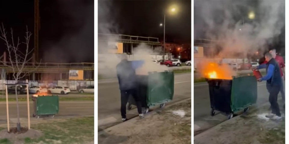 (VIDEO) Ovako se gasi požar PP aparatom! Zapalio se kontejner, a onda su došli oni