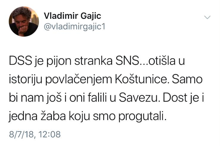 Gajić popljuvao koalicione partnere