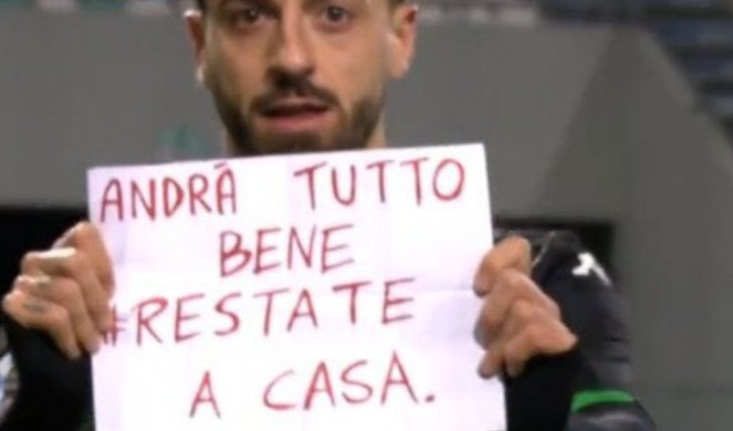 (FOTO) ITALIJA U PANICI! Fudbaler Sasusola usred meča UPOZORIO ljude na opasnost Koronavirusa!