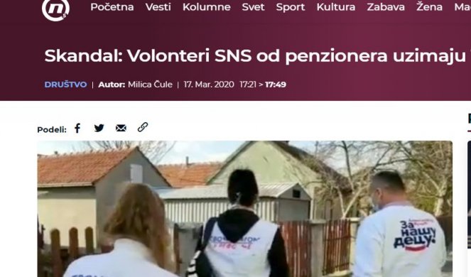 SRAMOTA! Šolakov portal izmislio da volonteri SNS uzimaju novac penzionerima!