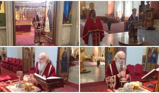 U PRAZNOJ CRKVI SVETOG MARKA! Patrijarh Irinej služio liturgiju bez prisustva vernika! (FOTO)