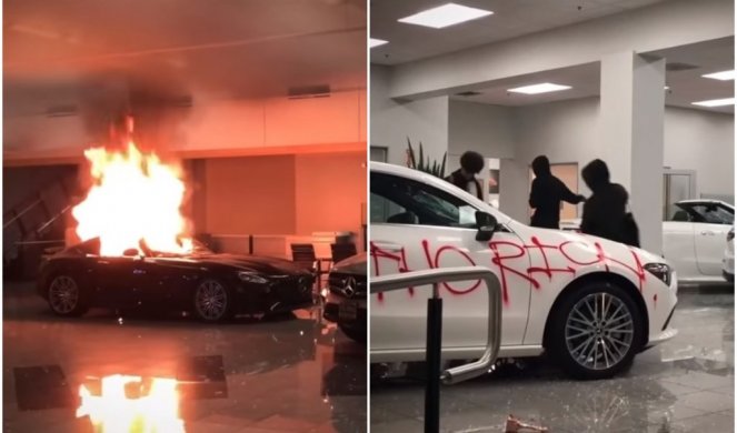 VANDALI ZAPALILI SKUPOCENE MERCEDESOVE MAŠINE! Demonstranti opustošili salon automobila u Oklandu! (VIDEO)