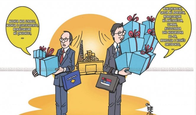 VUČIĆ DOBIO SVE, A HOTI NIŠTA! Karikatura u albanskim medijima govori sve o rezultatima pregovora u Vašingtonu!