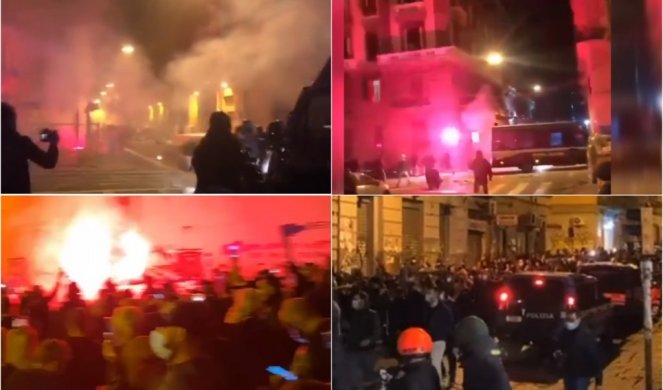 RAT NA ULICAMA NAPULJA ZBOG KARANTINA! Topovski udari, suzavac, policajac ranjen u napadu demonstranata! (VIDEO)