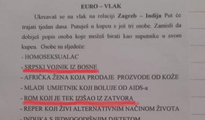 DA LI BISTE RADIJE SEDELI PORED SRBINA, ILI ROMA IZAŠLOG IZ ZATVORA?! Skandalozan zadatak dat đacima na času veronauke u Hrvatskoj! /FOTO/