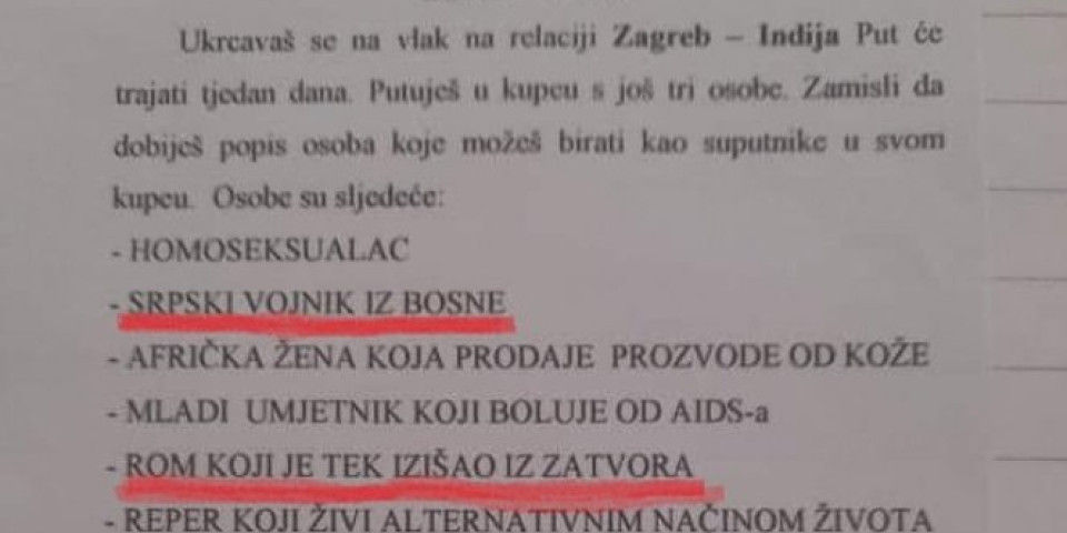 DA LI BISTE RADIJE SEDELI PORED SRBINA, ILI ROMA IZAŠLOG IZ ZATVORA?! Skandalozan zadatak dat đacima na času veronauke u Hrvatskoj! /FOTO/