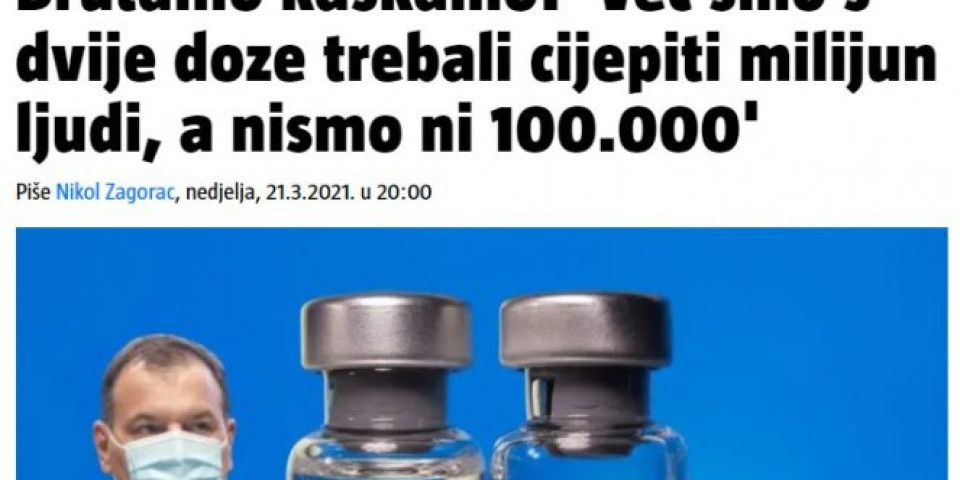 HRVATI KUKAJU: Brutalno kaskamo, do sada je trebalo da revakcinišemo milion ljudi, a nismo ni 100.000!