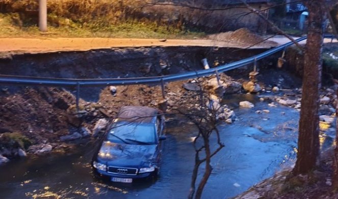 VOŽNJU ZAVRŠIO U KORITU MALOG PEKA! Loš put i neprilagođena vožna mogle su ovog vozača da koštaju VIŠE OD SLUPANOG AUTOMOBILA/FOTO/