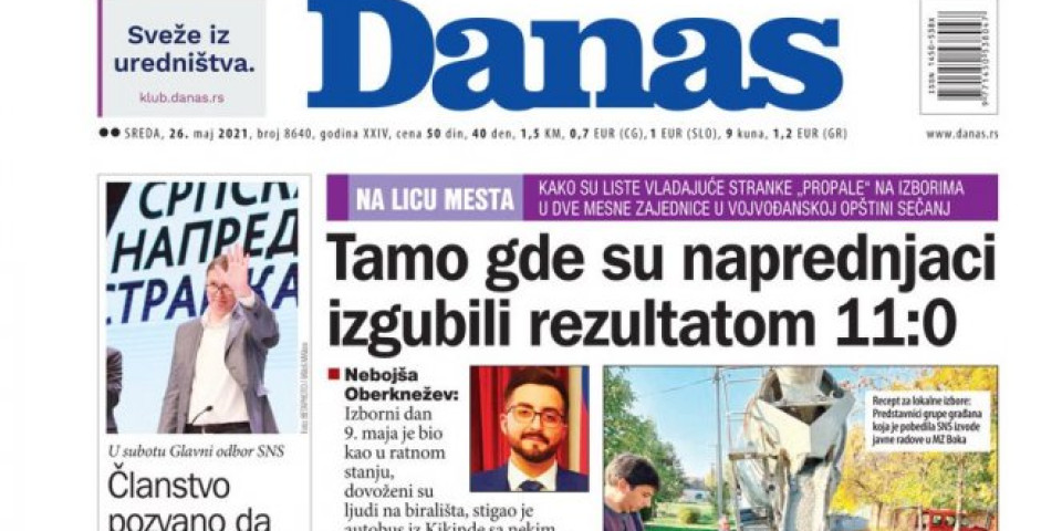 KOLIKO SU SAMO JADNI, BEDNI I SMEŠNI! Đilasovski "Danas" kao glavnu vest objavio "poraz" SNS u dve Mesne zajednice u Vojvodini!