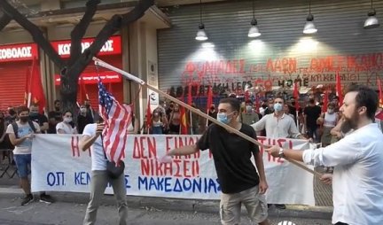 DALJE RUKE OD KUBE! Grci zapalili američku zastavu u Solunu! /VIDEO/