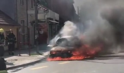 BUKNUO AUTOMOBIL NASRED PETROVARADINA! Šokirani vozač pokušao da ugasi vatru pre dolaska vatrogasaca/VIDEO/