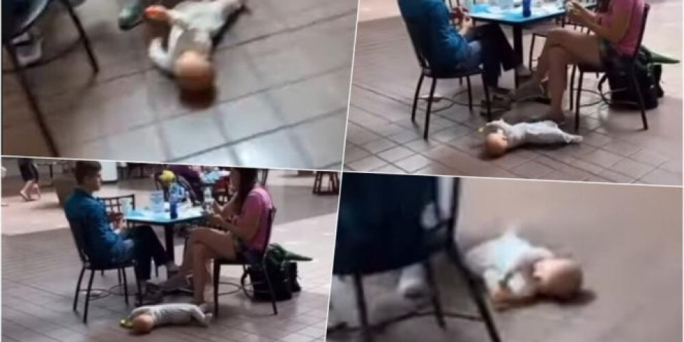 /VIDEO/ ŠOKANTAN SNIMAK IZ TRŽNOG CENTRA! Roditelji jedu za stolom, dok njihova beba leži na podu!