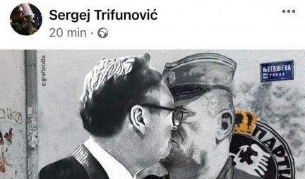 Đilasov potrčko, Sergej Trifunović, "junački" okačio montažu murala sa Vučićem i Mladićem, a juče pobegao kući kad je ugledao grupu desničara!