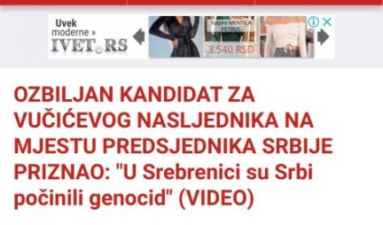 EKSTREMNO ANTISRPSKA SLOBODNA BOSNA PODRŽALA PONOŠA: Konačno u Srbiji pravi čovek!