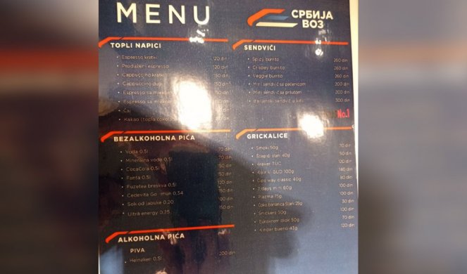 LJUDI, OVO NEMA NIGDE! Evo koje su cene hrane i pića u brzom vozu od Beograda do Novog Sada!