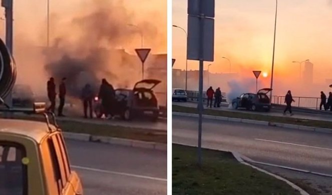 ZAPALIO SE AUTOMOBIL KOD ARENE! Vozač autobusa jedini pritekao u pomoć i zaustavio saobraćaj da ne neko NE STRADA OD EKSPLOZIJE! (VIDEO)