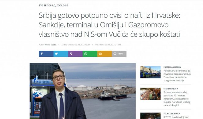 USTAŠE PRETE SRBIJI: OSTAĆETE BEZ NAFTE, ZATVORIĆEMO VAM TERMINAL U OMIŠLJU - VUČIĆU, SKUPO ĆEŠ PLATITI!