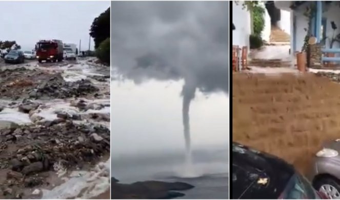 STRAVIČNO NEVREME U GRČKOJ! Turistima na mobilni stiglo upozorenje, dramatični prizori na ostrvima, ulice Sartija pod vodom! (Video)