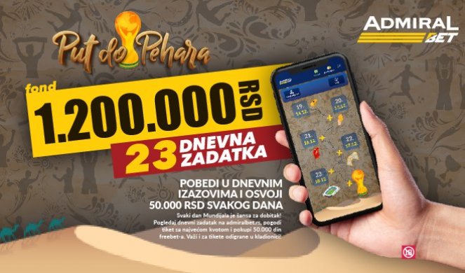 REŠAVAJTE DNEVNE MUNDIJALSKE ZADATKE U ADMIRALBET-u I OSVOJITE DO 1.200.000 RSD