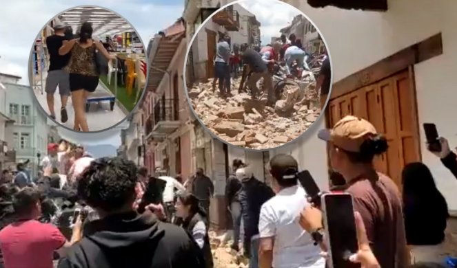 APOKALIPTIČNE SCENE ZEMLJOTRESA U EKVADORU! Vrisci, cika, ljudi panično bežali! Sve se rušilo kao kula od karata, ulice prekrivene šutom (VIDEO)
