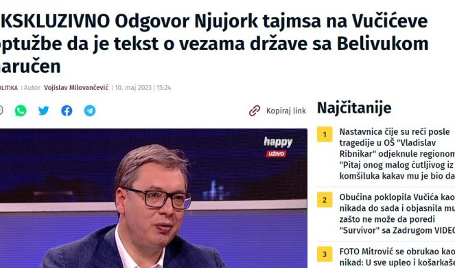 SRAMOTA NJUJORK TAJMSA! Kako su se ofirali! Baš “uverljiv odgovor” - I TO BAŠ NOVOJ!