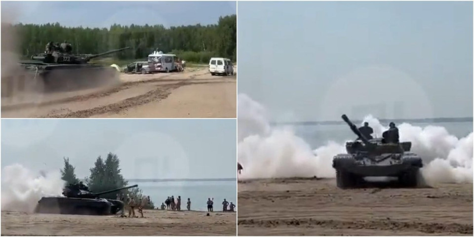 (VIDEO) Nestvarne scene u Rusiji! Tenk uleteo na plažu, kupači bežali glavom bez obzira!