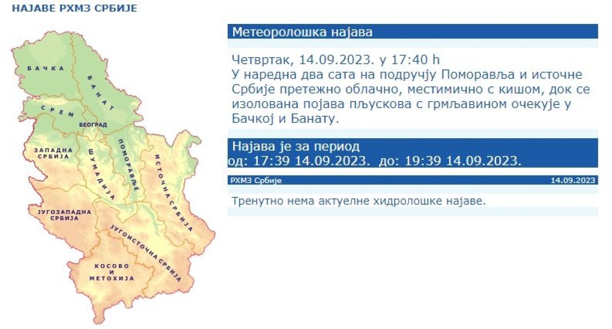 RHMZ Izdao Novo Upozorenje! Stiže Nevreme, U Naredna Dva Sata Pljuskovi ...