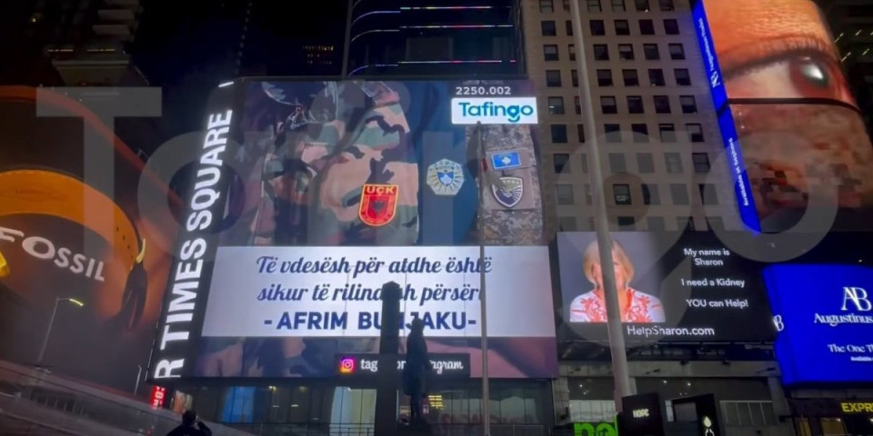 (VIDEO) Licemeri! Logo "kosovske policije" na Tajms skveru, a Srbi nisu bitni!?!