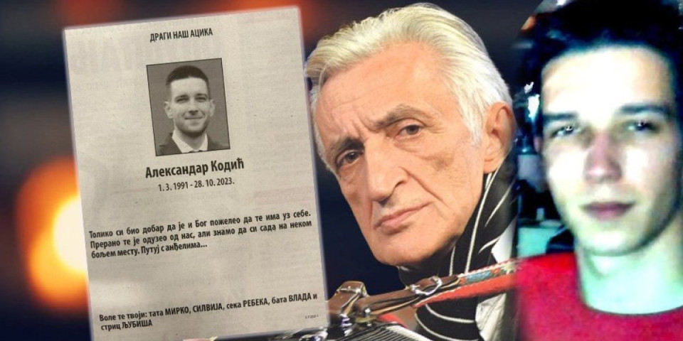 "Toliko si dobar da je i Bog poželeo da te ima uz sebe": Mirko Kodić u čitulji posvetio srceparajuće reči preminulom sinu