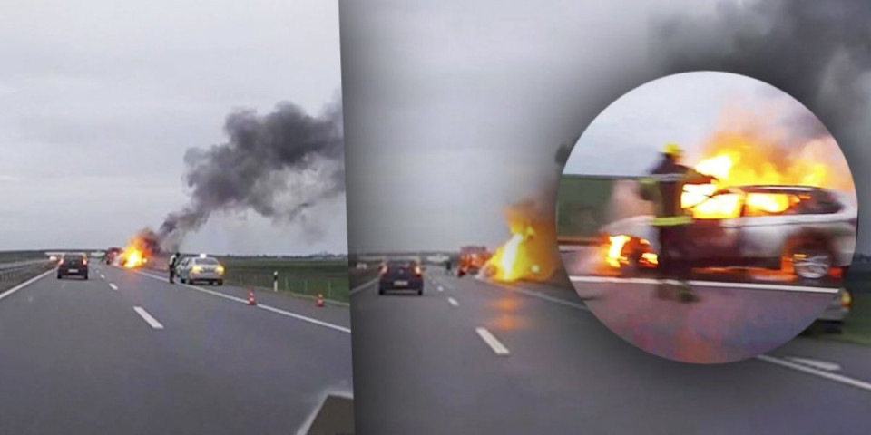 Izgoreo kao šibica! Zapalio se automobil kod Bačke Palanke (VIDEO)