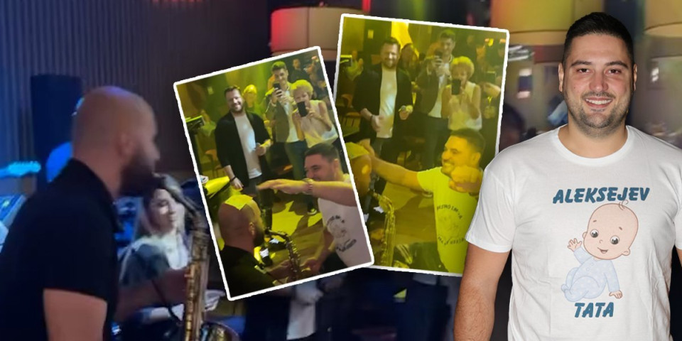 Perućica okitio saksofonistu evrima! Uzavrela atmosfera na proslavi rođenja sina, ponosni tata ne skida osmeh sa lica (VIDEO)