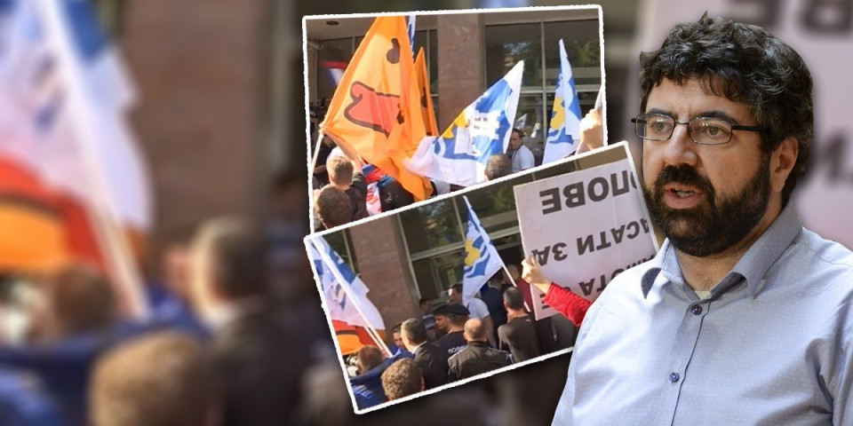 Ovako se oni bore protiv nasilja! Đilasovom Lazoviću ništa nije sveto - gazi srpsku zastavu i flašom gađa Malog (VIDEO)