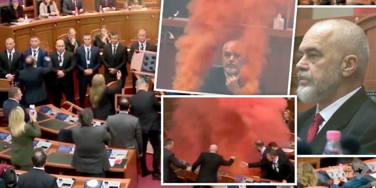 (VIDEO) Ludnica u albanskoj skupštini! Pale klupe, bacaju dimne bombe... Izraz lica Edija Rame sve govori!