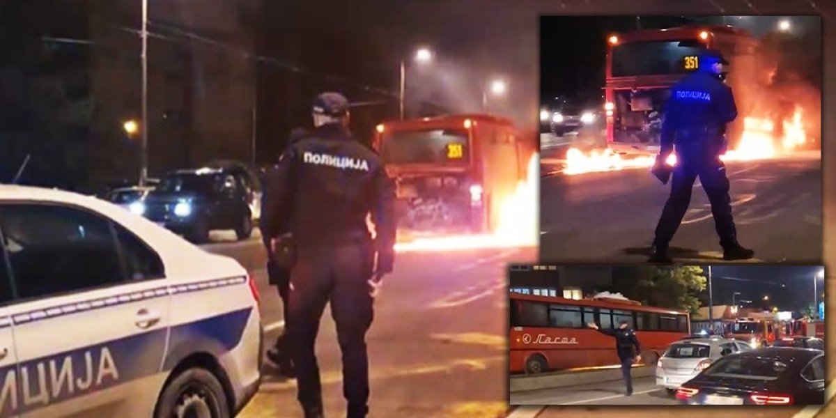 Lastin autobus u plamenu kod Plavog mosta: Vozač izašao i počeo da gasi vatru, policija i vatrogasci na terenu (VIDEO)