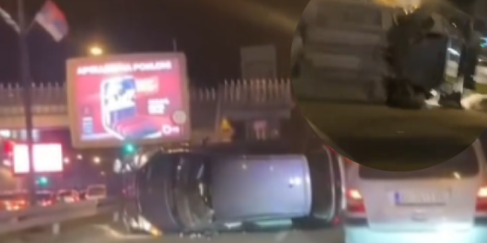 Srča na sve strane! Auto se prevrnuo usred Beograda (VIDEO)