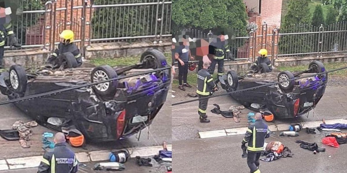 Saobraćajna nesreća u Valjevu: Automobil se prevrnuo na krov, stvari se rasule svuda po putu (FOTO)