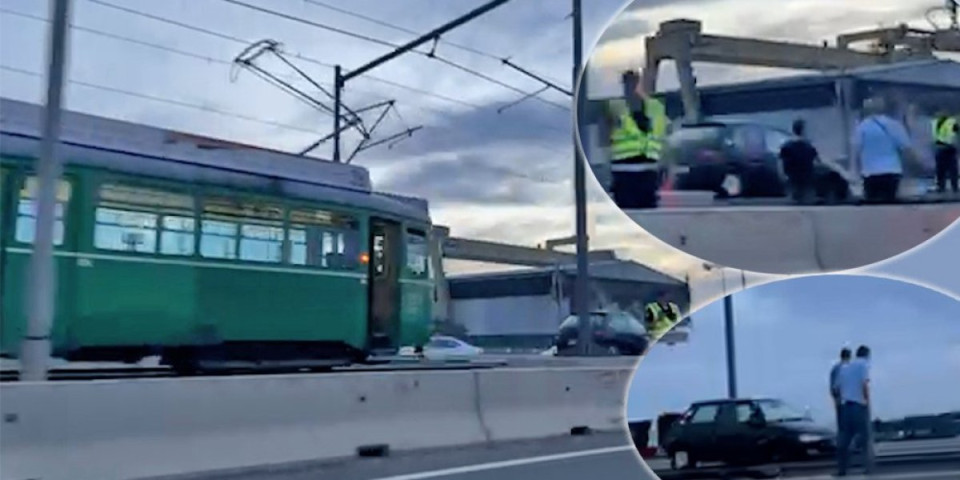 Automobilom vozio tramvajskim šinama na mostu! Ovo je snimak opasne vožnje